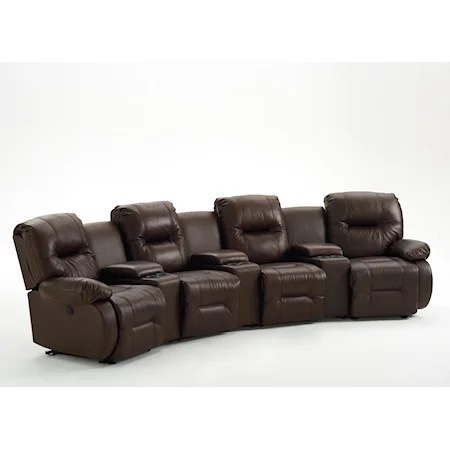 Seven Piece Reclining Home Theater Group with Three Drink Holder and Storage Consoles
